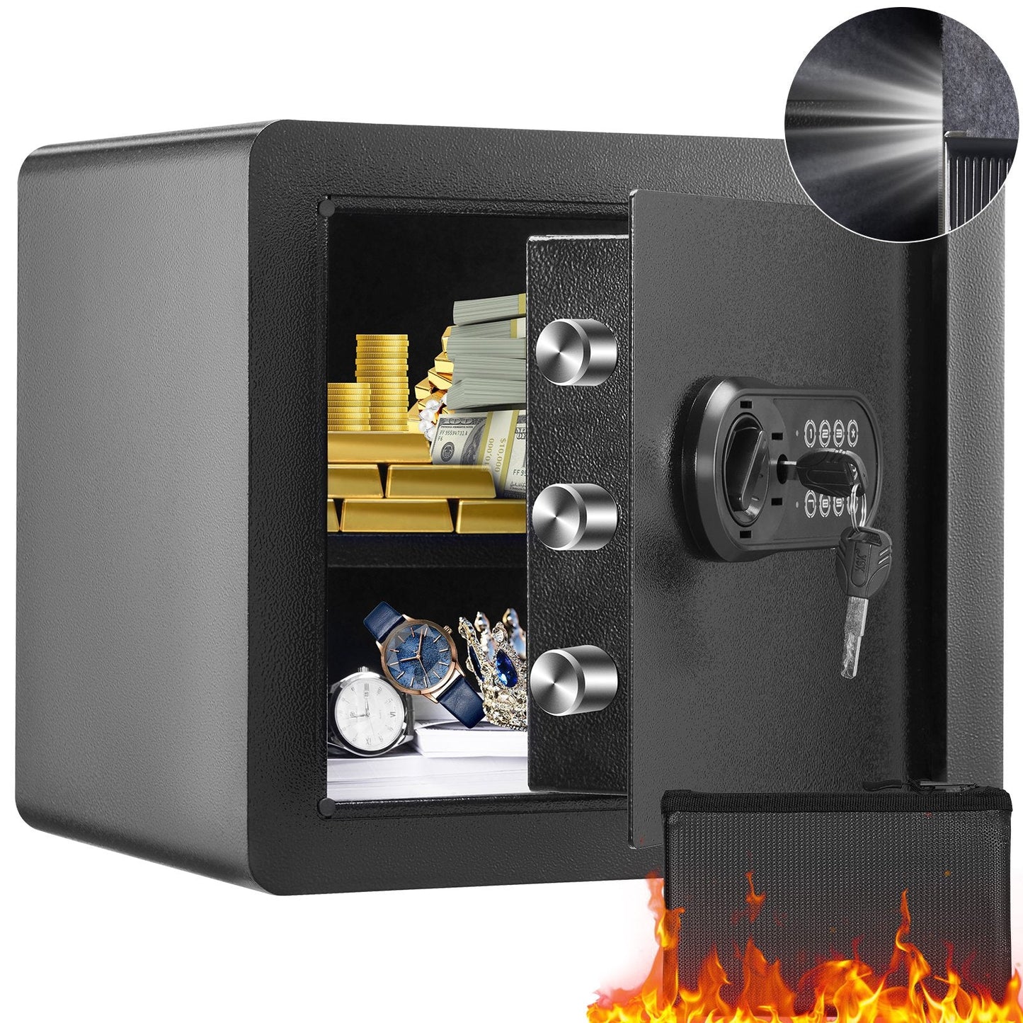 Steel Home Safe with Dual Lock, 0.034 Cubic Meter, Anti-Prying Design