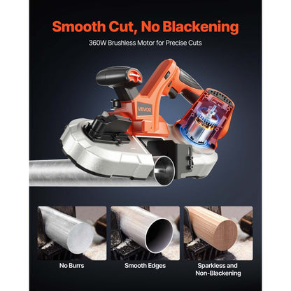 VEVOR Portable Cordless Band Saw 2.56 in Deep Cut Variable Speed (Bare Tool)
