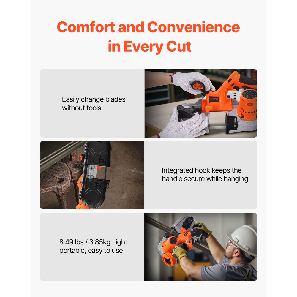 VEVOR Portable Cordless Band Saw 2.56 in Deep Cut Variable Speed (Bare Tool)