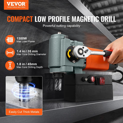 1300W Magnetic Drill Press, Low Profile, Portable, Max 45mm Depth, 10.4kg