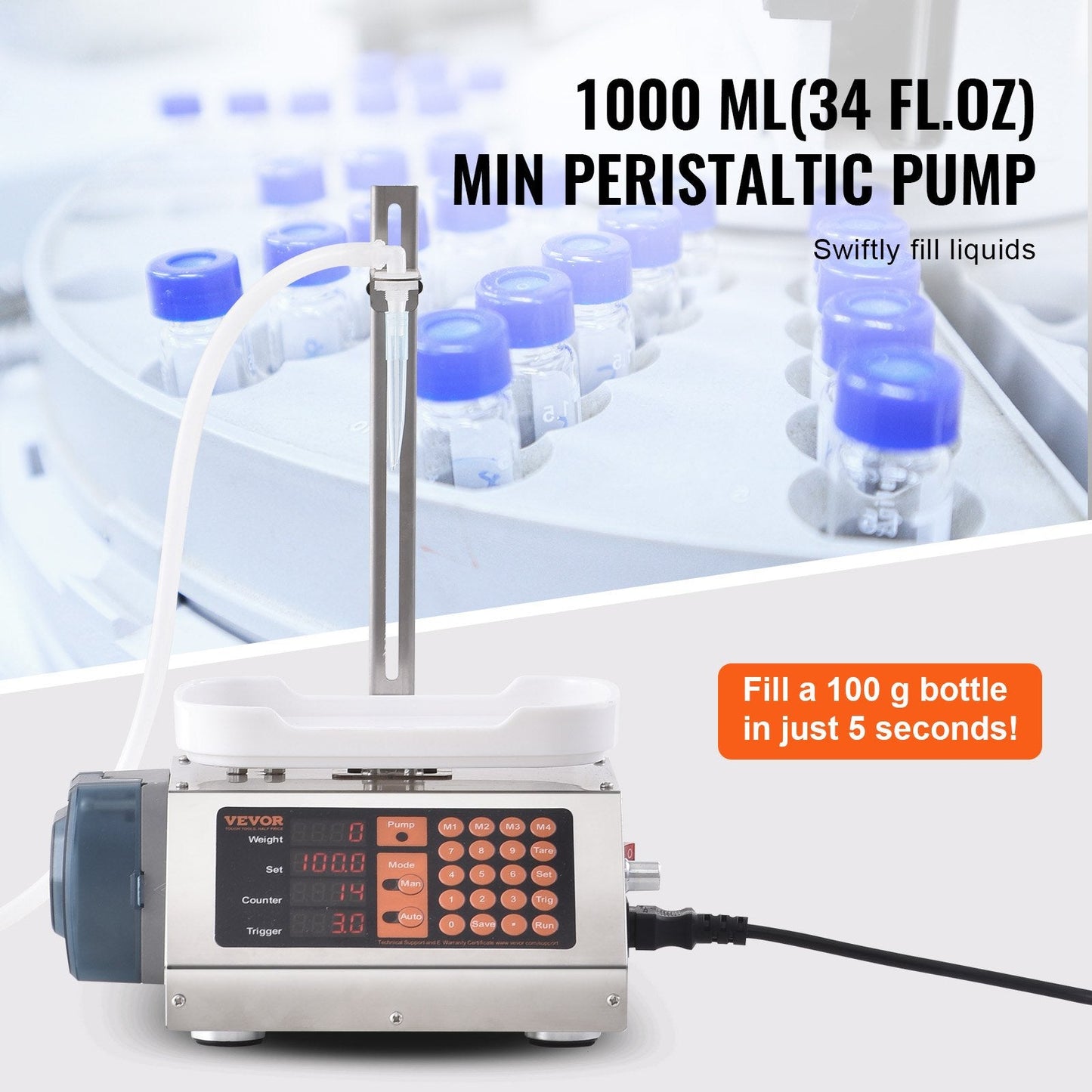 Automatic Liquid Bottle Filler with 5-300 g Capacity and Digital Control