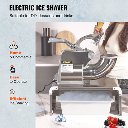 Electric Dual Blade Ice Shaver Crusher, 300 kg/hr, 350W for Home & Commercial Use