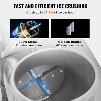 Electric Dual Blade Ice Shaver Crusher, 300 kg/hr, 350W for Home & Commercial Use