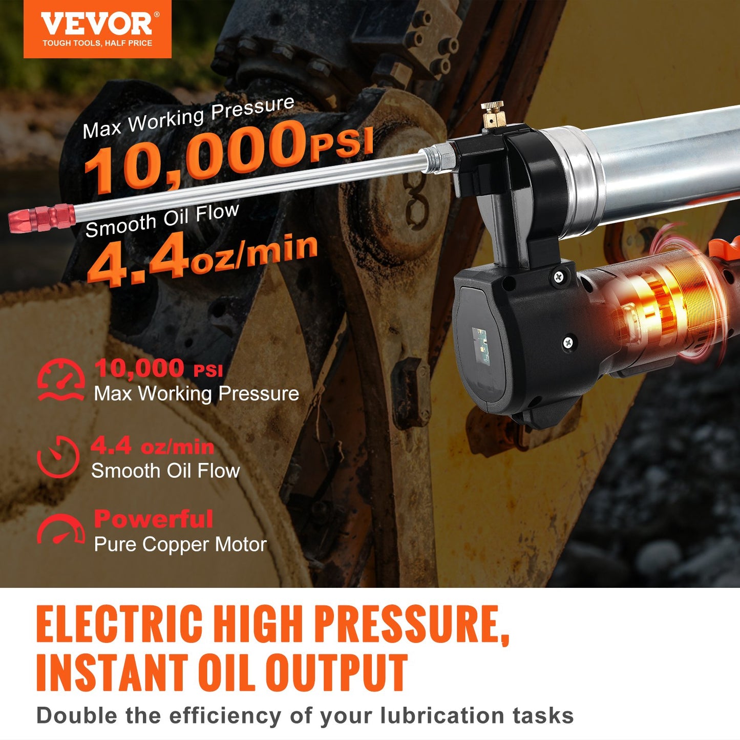 VEVOR Cordless Grease Gun, 82.74Mpa, 990 mm Long Hose, Electric Grease Gun Kit Professional