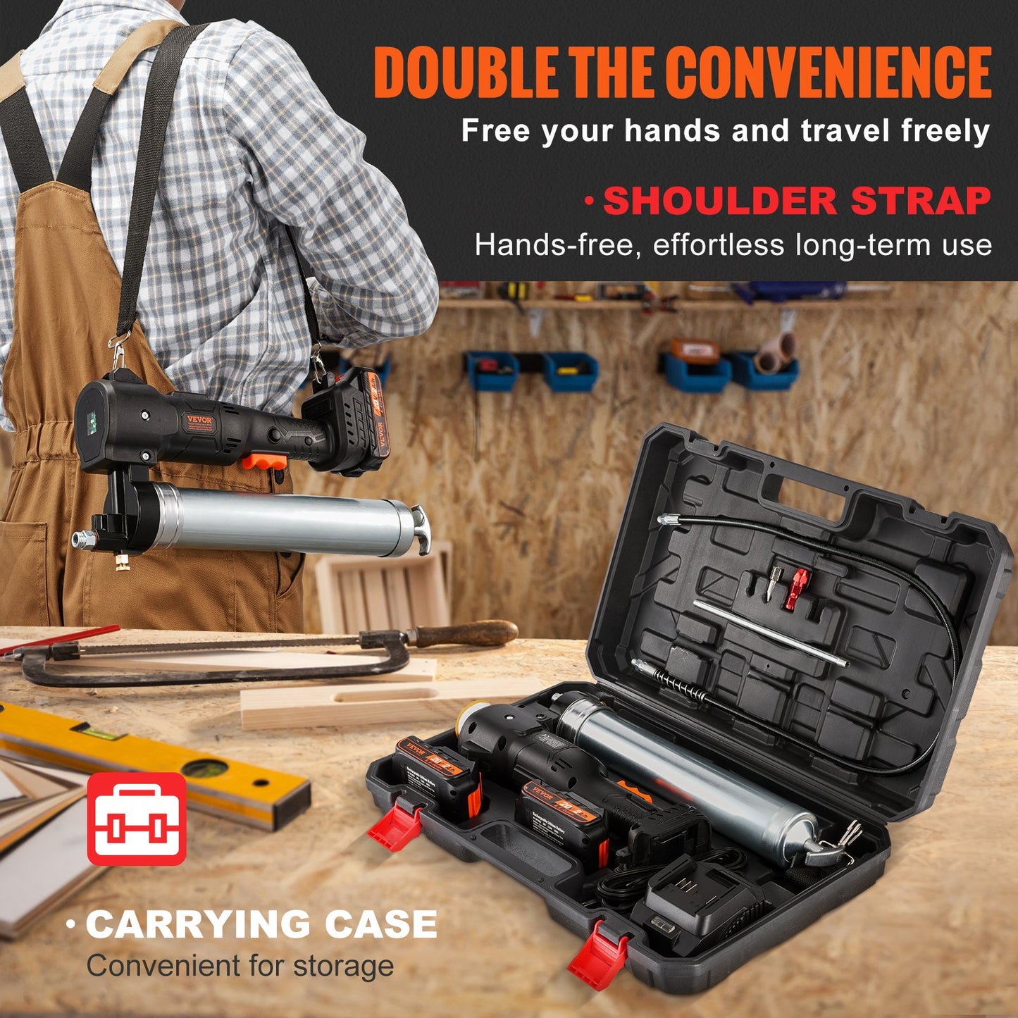 VEVOR Cordless Grease Gun, 82.74Mpa, 990 mm Long Hose, Electric Grease Gun Kit Professional
