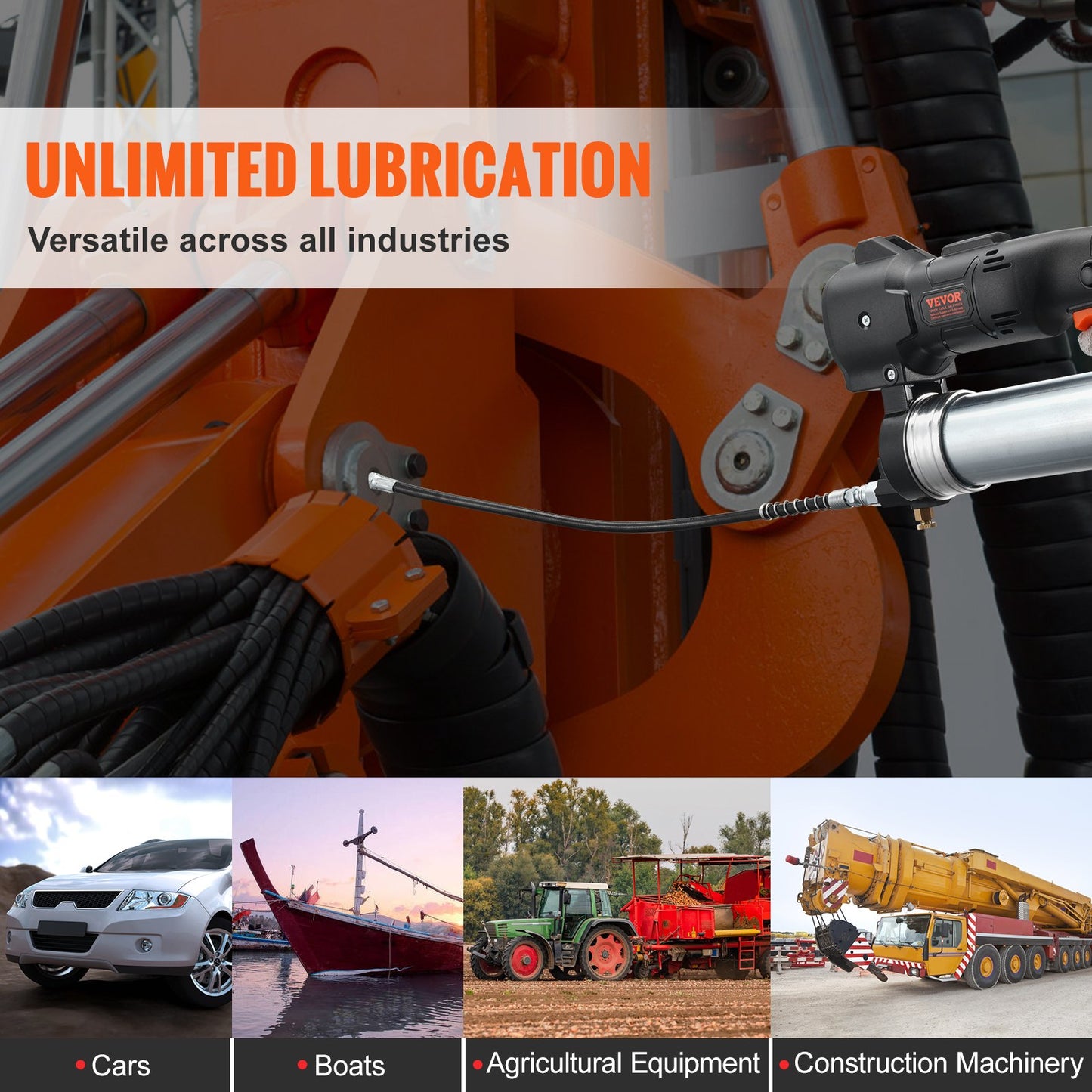 VEVOR Cordless Grease Gun, 82.74Mpa, 990 mm Long Hose, Electric Grease Gun Kit Professional