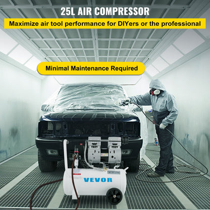 VEVOR Air Compressor 6.6 Gallon, Portable Air Compressor 1 HP, Oil Free Air Compressor