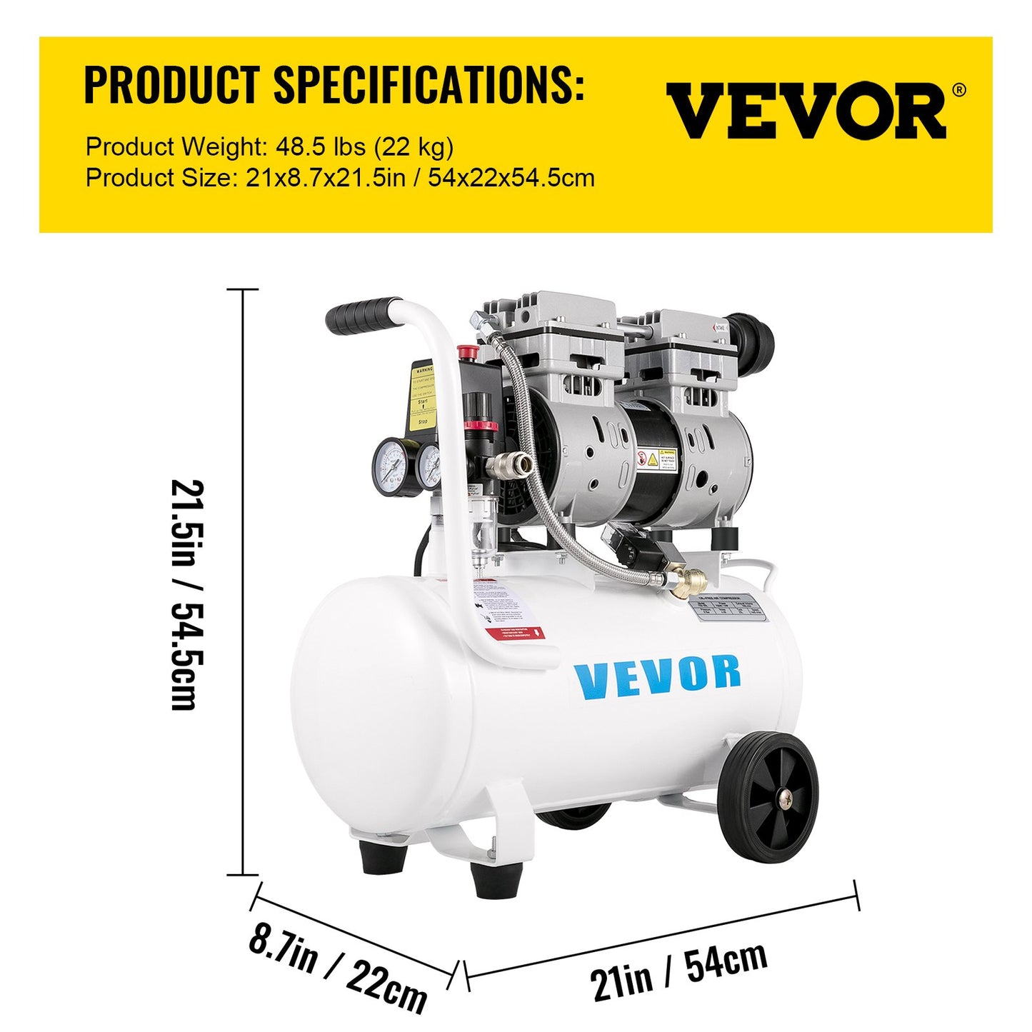 VEVOR Air Compressor 6.6 Gallon, Portable Air Compressor 1 HP, Oil Free Air Compressor
