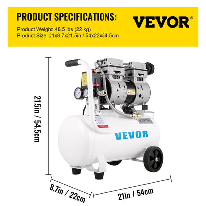 VEVOR Air Compressor 6.6 Gallon, Portable Air Compressor 1 HP, Oil Free Air Compressor