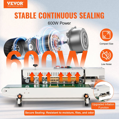 Continuous Horizontal Band Sealer with Inflation, 5 kg Load, 16 m/min Speed