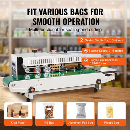 Continuous Horizontal Band Sealer with Inflation, 5 kg Load, 16 m/min Speed