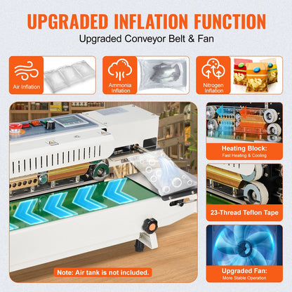 Continuous Horizontal Band Sealer with Inflation, 5 kg Load, 16 m/min Speed