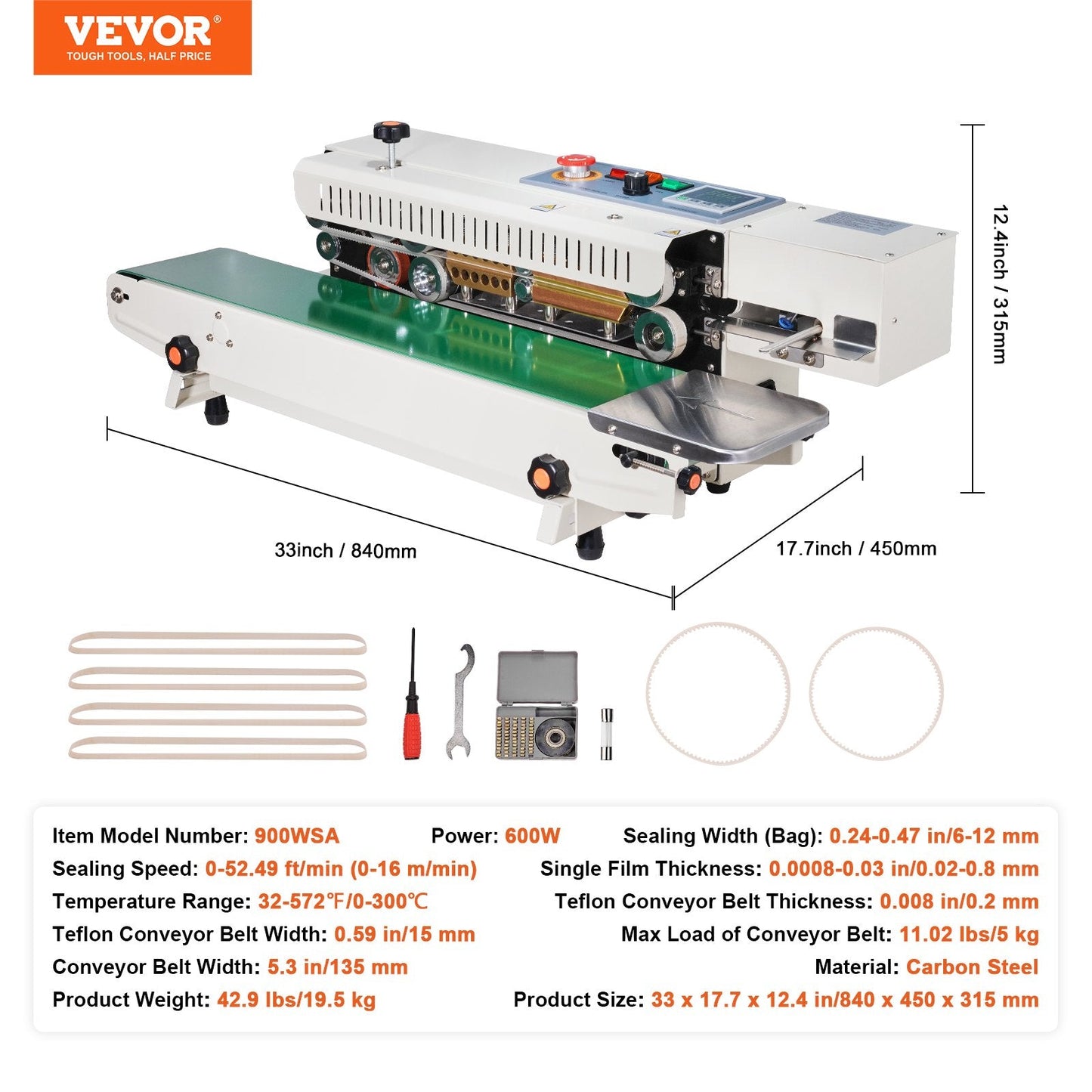Continuous Horizontal Band Sealer with Inflation, 5 kg Load, 16 m/min Speed
