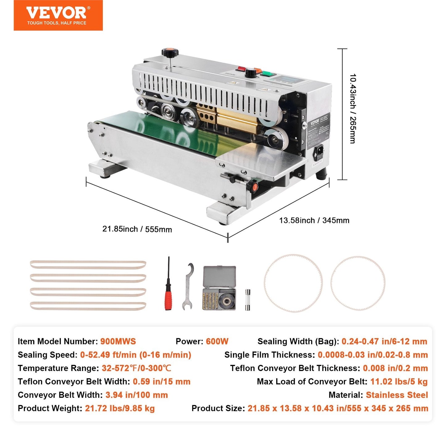 Stainless Steel Horizontal Band Sealer with Adjustable Speed and Durable Design