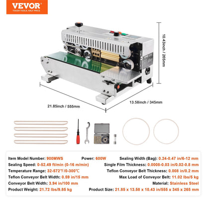 Stainless Steel Horizontal Band Sealer with Adjustable Speed and Durable Design