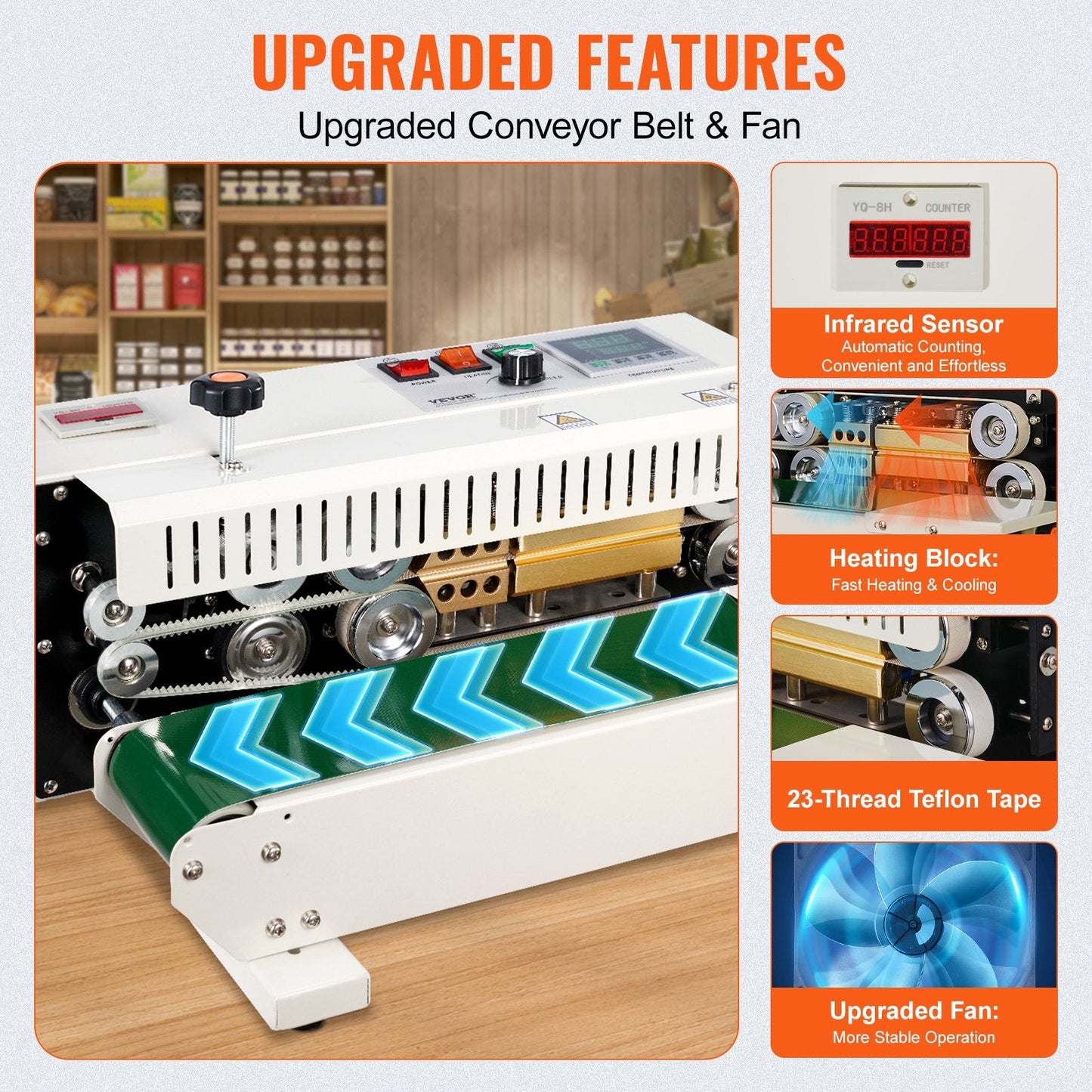 Horizontal Band Sealer with Count Function, 16 m/min Sealing Speed, 5 kg Load
