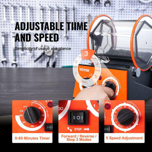 3kg Rotary Tumbler Jewelry Polisher with Adjustable Speeds and Large Capacity