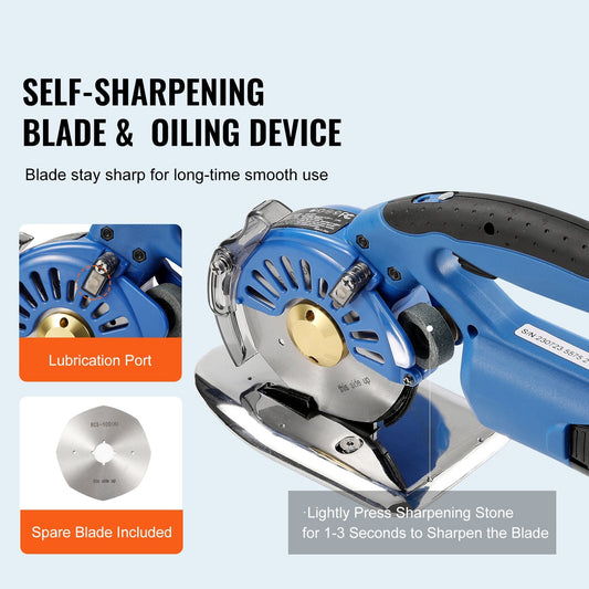 Cordless 5-Speed Electric Fabric Cutter with Octagonal Blade, 27mm Thickness