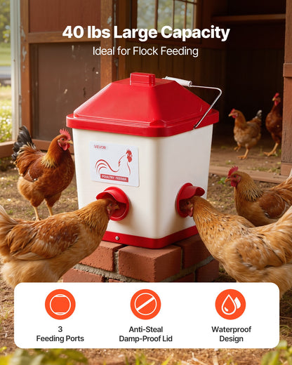 Automatic Chicken Feeder & Waterer Set, 19 L/18.14 kg, Rain Proof Hanging Poultry Feeder with Water Cup No Waste, Automatic Gravity, Avoid Small Animals, Suitable for Chicken, Duck, Turkey