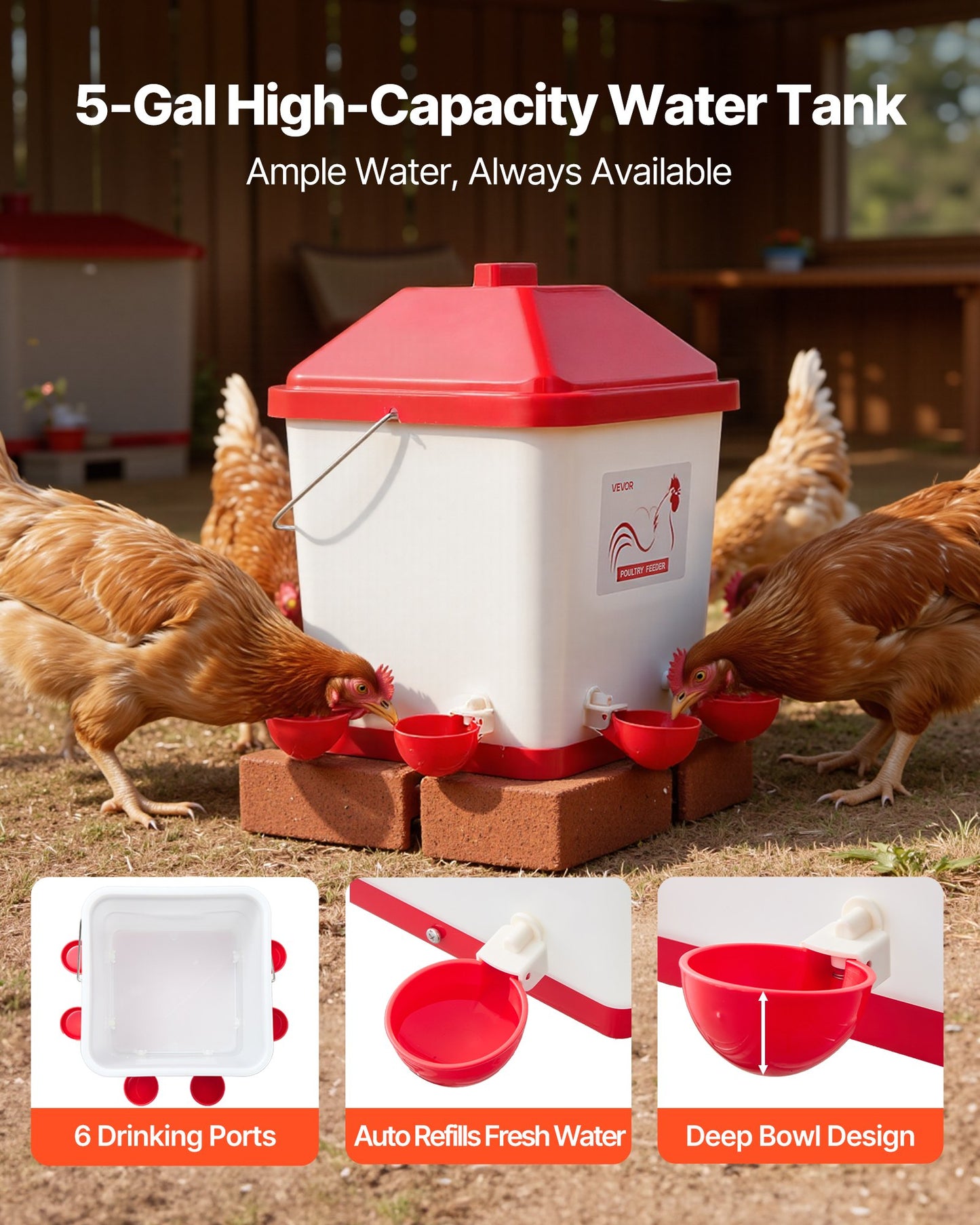 Automatic Chicken Feeder & Waterer Set, 19 L/18.14 kg, Rain Proof Hanging Poultry Feeder with Water Cup No Waste, Automatic Gravity, Avoid Small Animals, Suitable for Chicken, Duck, Turkey