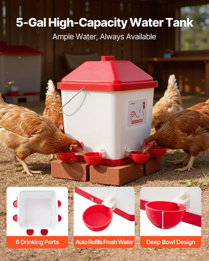 Automatic Chicken Feeder & Waterer Set, 19 L/18.14 kg, Rain Proof Hanging Poultry Feeder with Water Cup No Waste, Automatic Gravity, Avoid Small Animals, Suitable for Chicken, Duck, Turkey