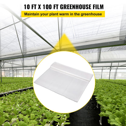 Clear UV-Proof Polyethylene Greenhouse Film, 3.05 x 30.5m, 6 mil Thickness