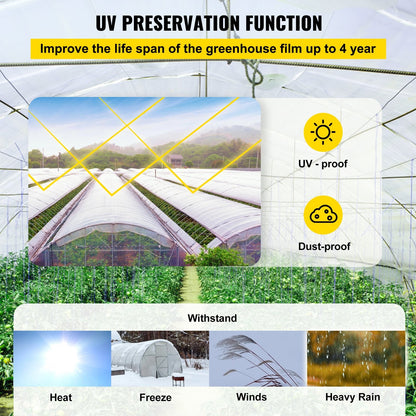 Clear UV-Proof Polyethylene Greenhouse Film, 3.05 x 30.5m, 6 mil Thickness