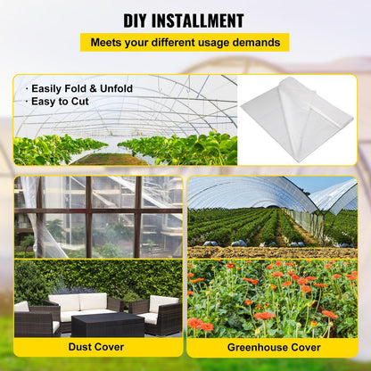 Clear UV-Proof Polyethylene Greenhouse Film, 3.05 x 30.5m, 6 mil Thickness