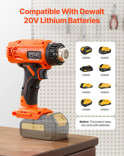 VEVOR Cordless Heat Gun Hot Air Gun with LCD Display Multi-Level Temp & 4 Nozzle