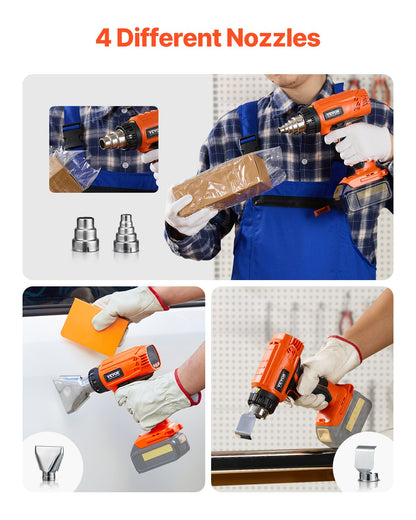 VEVOR Cordless Heat Gun Hot Air Gun with LCD Display Multi-Level Temp & 4 Nozzle