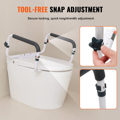 Toilet Safety Rail with Adjustable Width, 136 kg Capacity, Padded Armrests