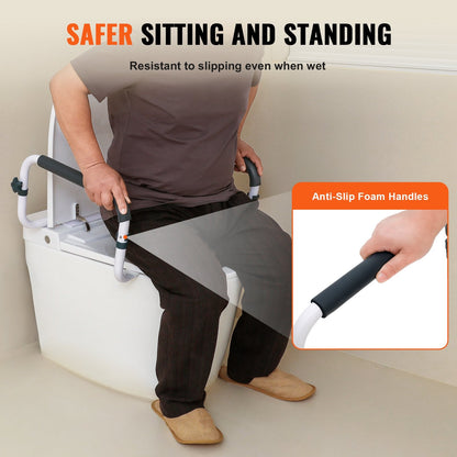 Toilet Safety Rail with Adjustable Width, 136 kg Capacity, Padded Armrests