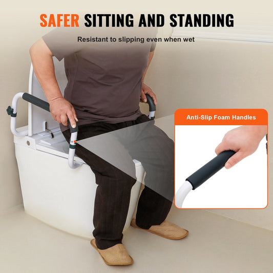 Toilet Safety Rail with Adjustable Width, 136 kg Capacity, Padded Armrests