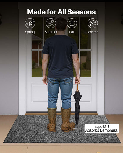 Front Door Mat, 1524 x 914 mm Commercial Floor Mat for Indoor and Outdoor, Industrial Entrance Carpet with PVC Backing, Heavy Duty Washable Entry Rug for Hallway, Kitchen, Balcony, Garage, Grey