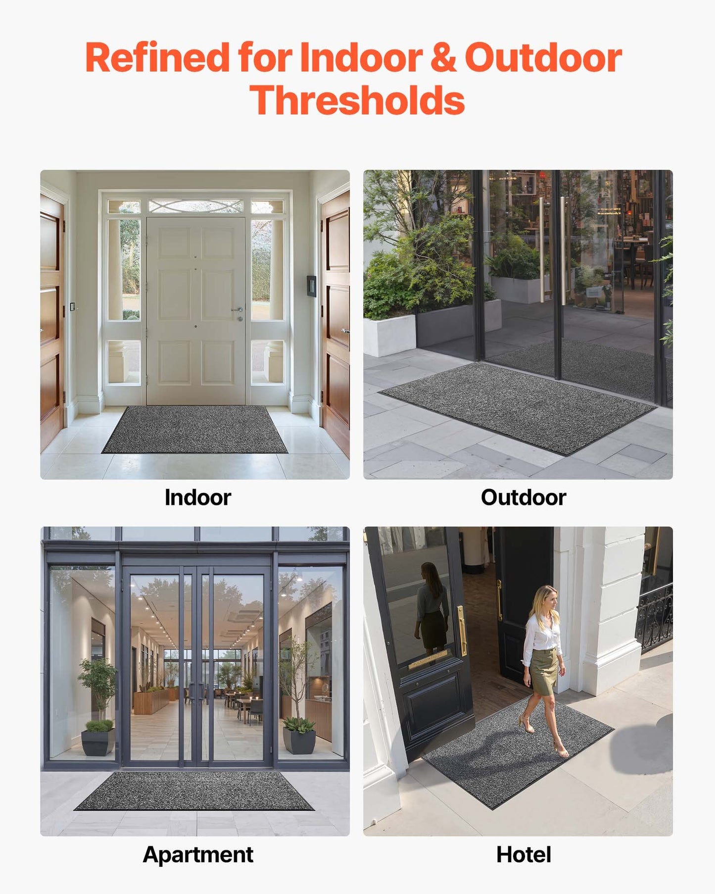 Front Door Mat, 1524 x 914 mm Commercial Floor Mat for Indoor and Outdoor, Industrial Entrance Carpet with PVC Backing, Heavy Duty Washable Entry Rug for Hallway, Kitchen, Balcony, Garage, Grey