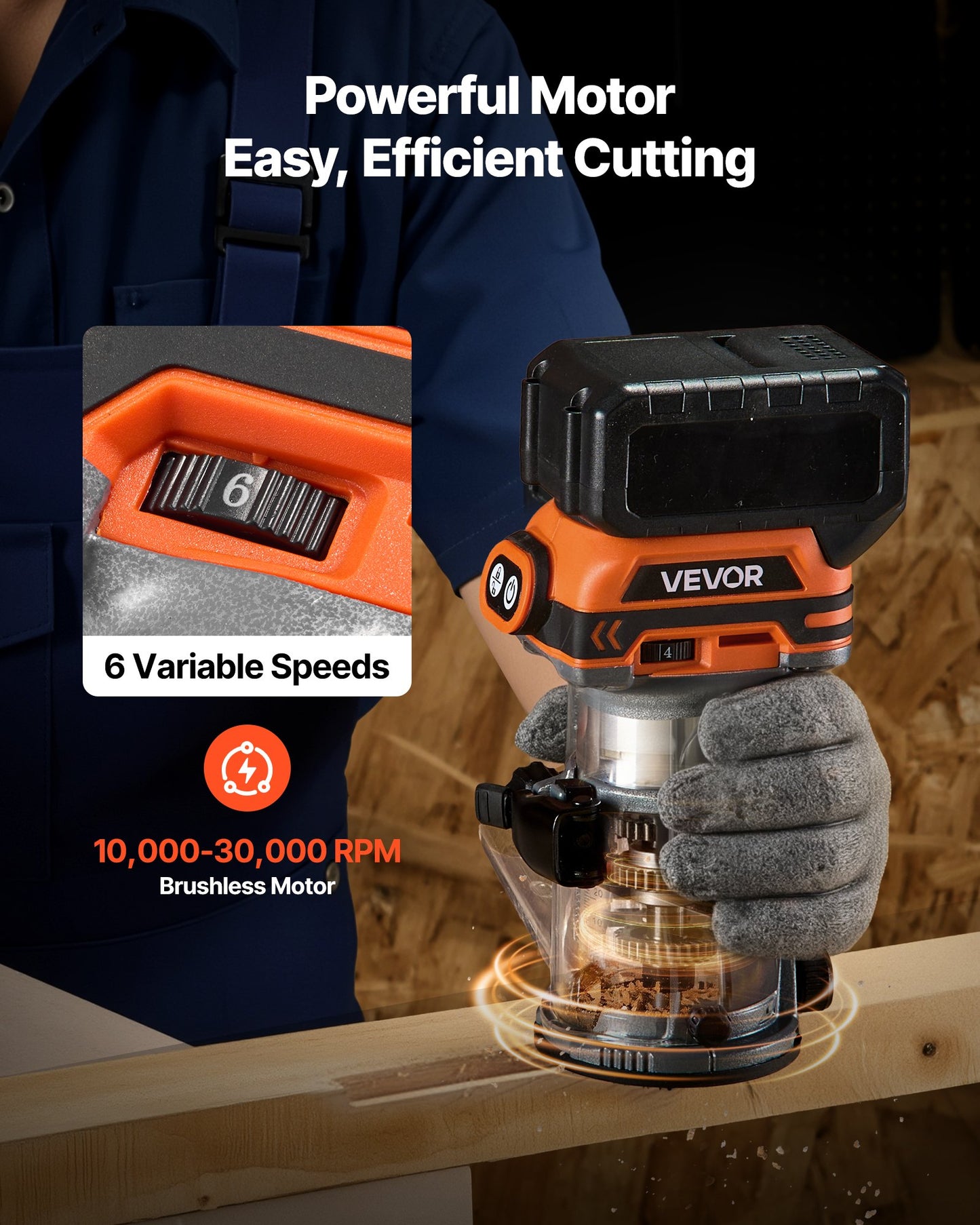 Cordless Wood Router, Brushless Motor, Compact Variable Speed Palm Router with Fixed Base, Dust Hood, Edge Trimmer Tool for Woodworking, Compatible with Makita Batteries (Battery Not Included)