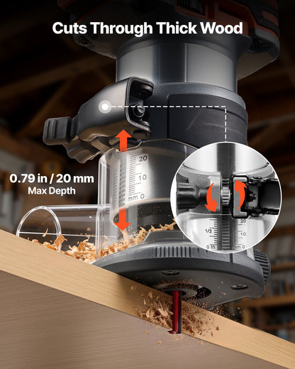 Cordless Wood Router, Brushless Motor, Compact Variable Speed Palm Router with Fixed Base, Dust Hood, Edge Trimmer Tool for Woodworking, Compatible with Makita Batteries (Battery Not Included)