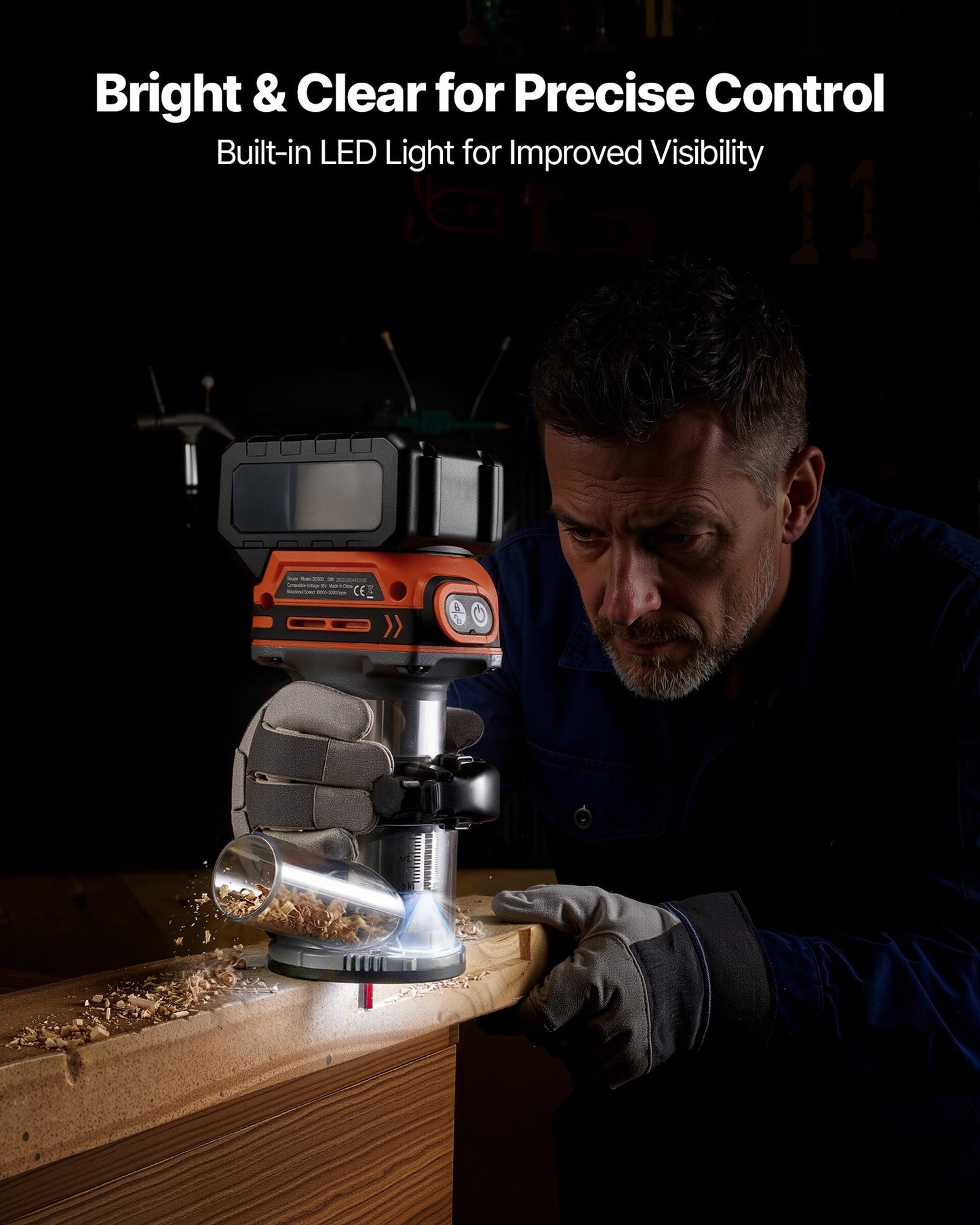 Cordless Wood Router, Brushless Motor, Compact Variable Speed Palm Router with Fixed Base, Dust Hood, Edge Trimmer Tool for Woodworking, Compatible with Makita Batteries (Battery Not Included)