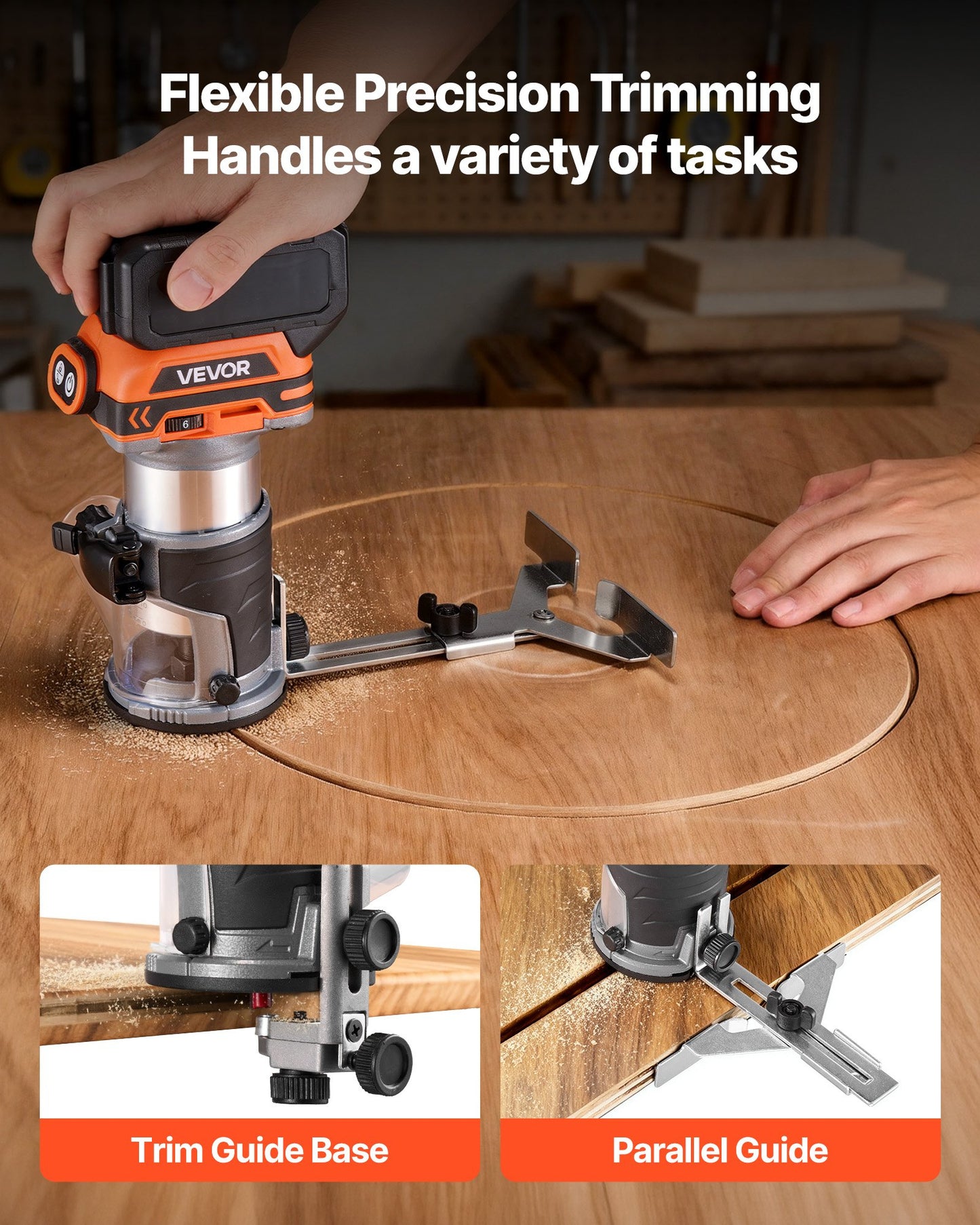 Cordless Wood Router, Brushless Motor, Compact Variable Speed Palm Router with Fixed Base, Dust Hood, Edge Trimmer Tool for Woodworking, Compatible with Makita Batteries (Battery Not Included)