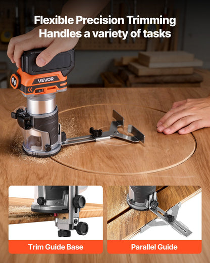 Cordless Wood Router, Brushless Motor, Compact Variable Speed Palm Router with Fixed Base, Dust Hood, Edge Trimmer Tool for Woodworking, Compatible with Makita Batteries (Battery Not Included)