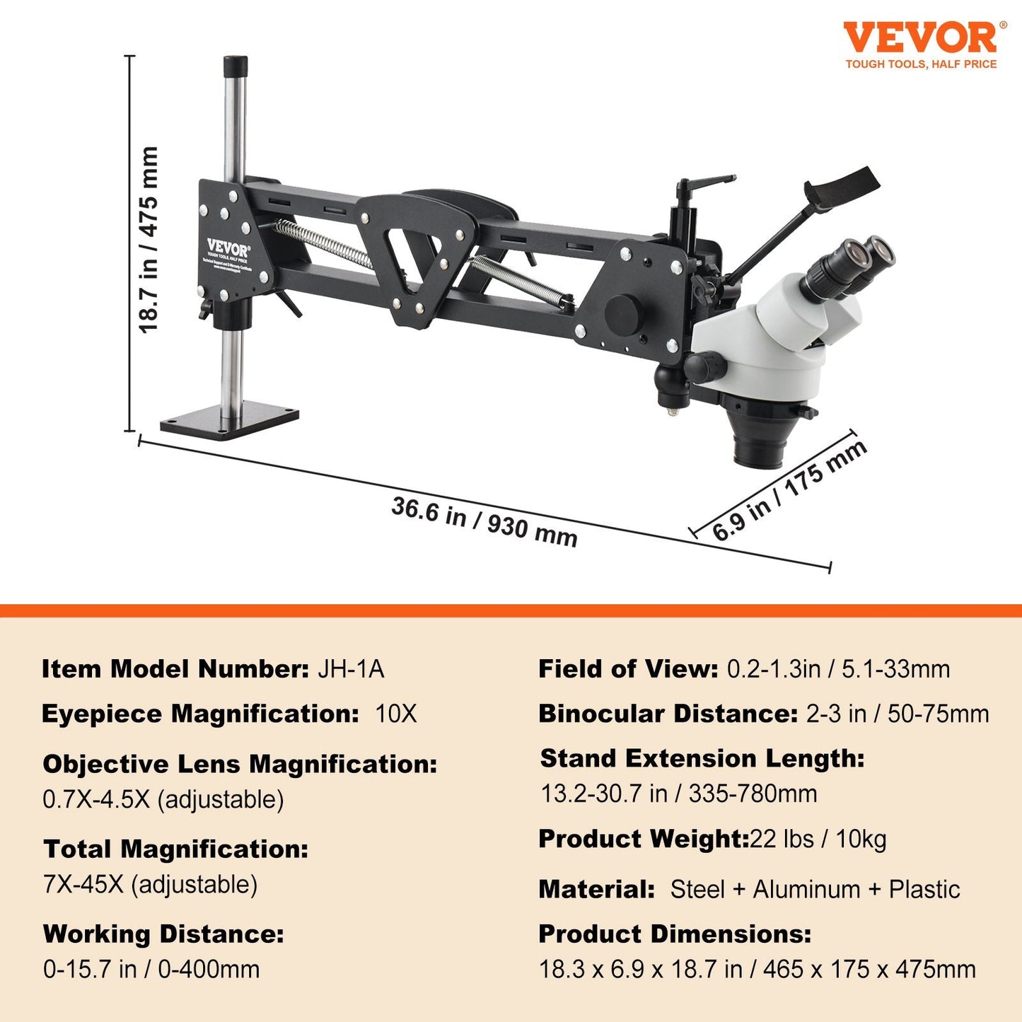 Multi-Directional Microscope with Spring Bracket, 7X-45X Magnification