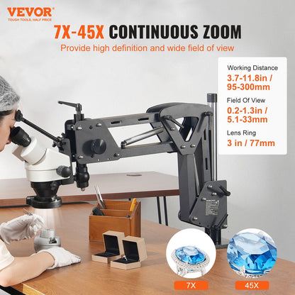 Multi-Directional Microscope with Spring Bracket and Ring Light, 7X-45X Magnification