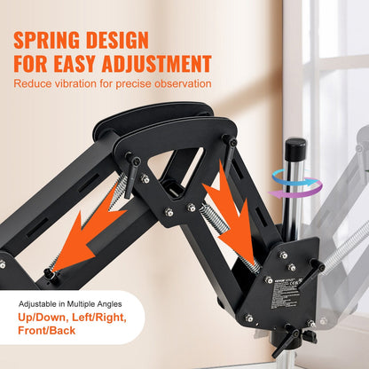Multi-Directional Microscope with Spring Bracket and Ring Light, 7X-45X Magnification