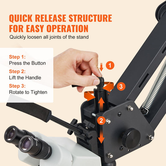 Multi-Directional Microscope with Spring Bracket and Ring Light, 7X-45X Magnification