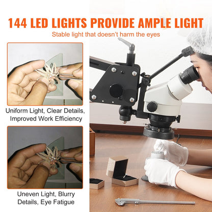 Multi-Directional Microscope with Spring Bracket and Ring Light, 7X-45X Magnification