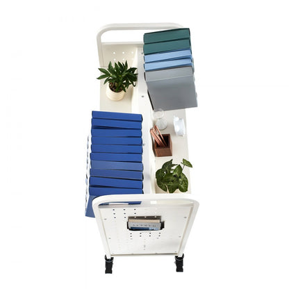 3-Tier Rolling Book Cart Double Sided W-Shaped Shelves Book Truck in White