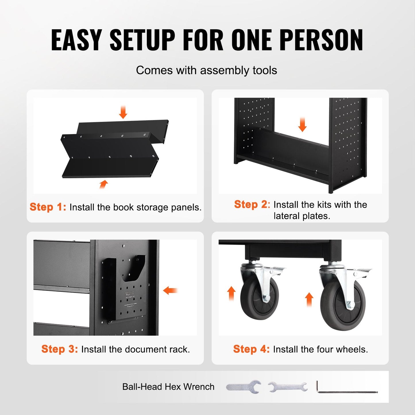 Rolling Library Cart with W-Shaped Shelves, 150 kg Capacity, 1 x 0.5 x 1.25 m