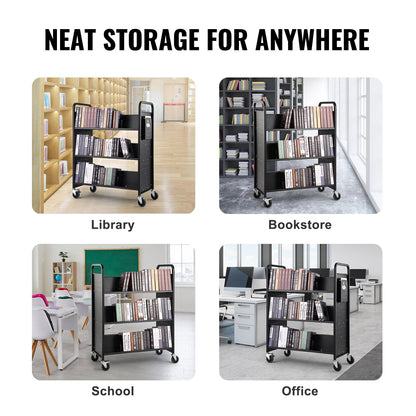 Rolling Library Cart with W-Shaped Shelves, 150 kg Capacity, 1 x 0.5 x 1.25 m
