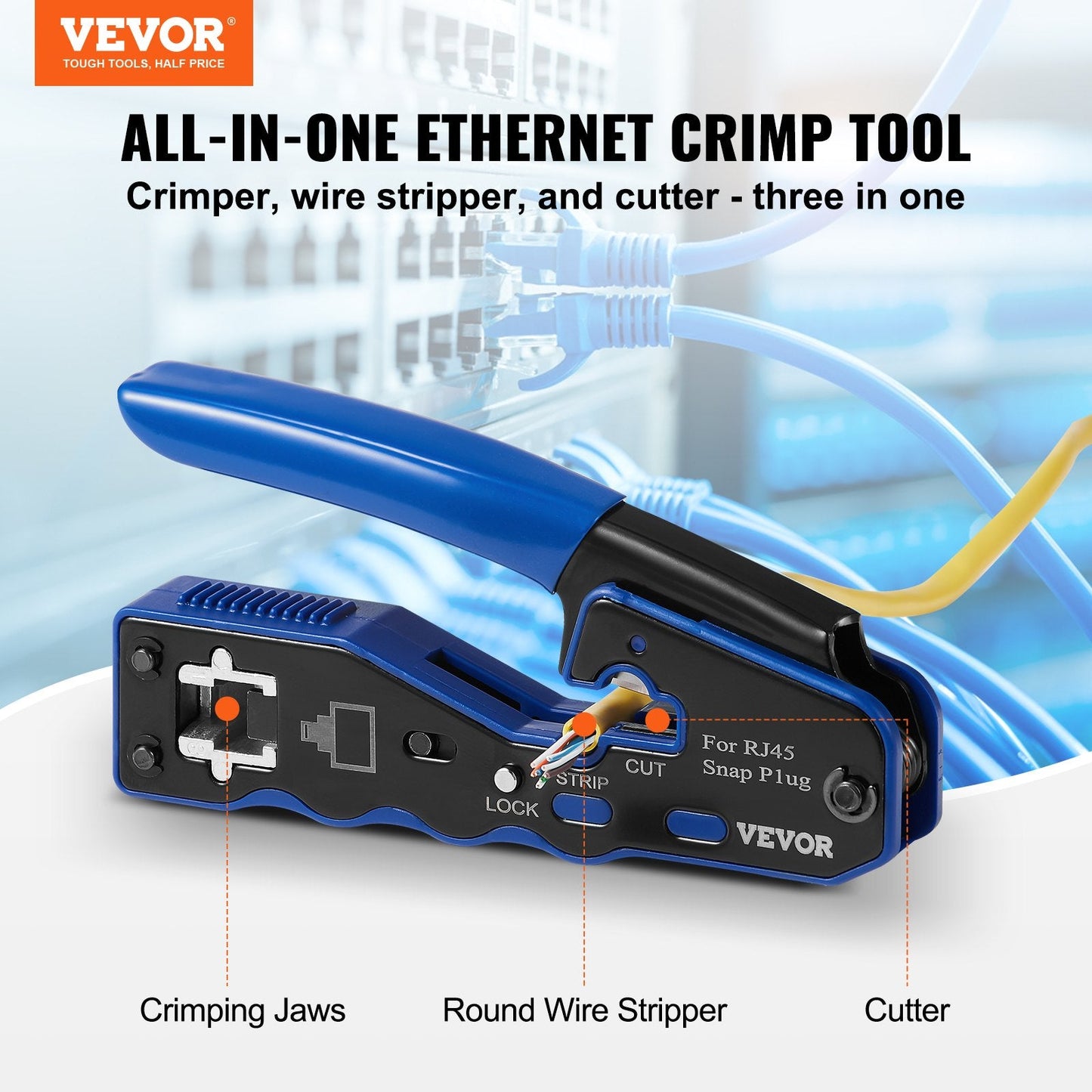 RJ45 Crimp Tool Kit, Ethernet Crimper with Pass-Through Connectors & Tester