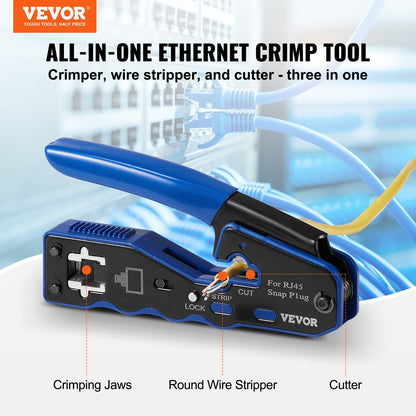 RJ45 Crimp Tool Kit, Ethernet Crimper with Pass-Through Connectors & Tester